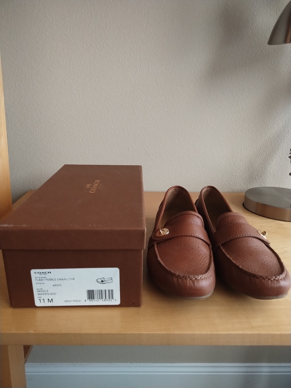 Coach Saddle Brown Leather Loafers with Gold-Tone Accent - Picture 4 of 9